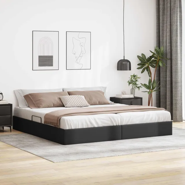 vidaXL Ottoman Bedframe met opslag Zwart 200 x 200 cm Nep Leer