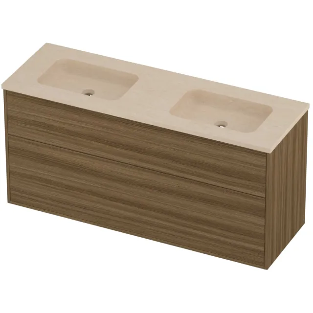 Proline Rollo Badmeubelset Hardsteen Elegant Dubbel 140x46x67 cm Sand Stone Caramel Walnut Houtlook
