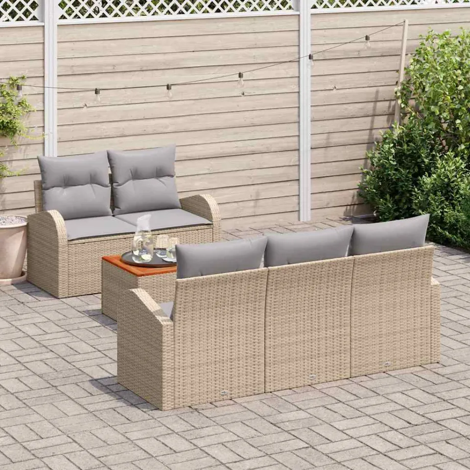 vidaXL Tuinbankenset 6 st Beige en Licht Grijs poly rattan, foto 3