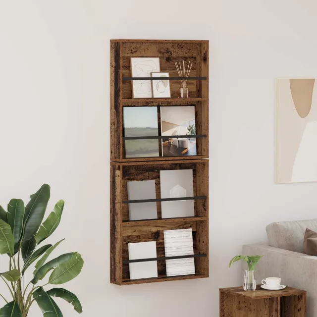 vidaXL Tijdschrift Rek 2 st Oudhout 60 x 12 x 70 cm Bewerkt hout bruin, foto 2