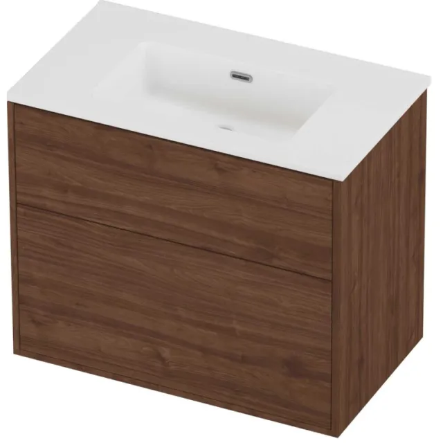 Proline Tribute Badmeubelset Porselein Elegant 2 Laden 80x46x67 cm Mat White Indian Walnut Houtlook
