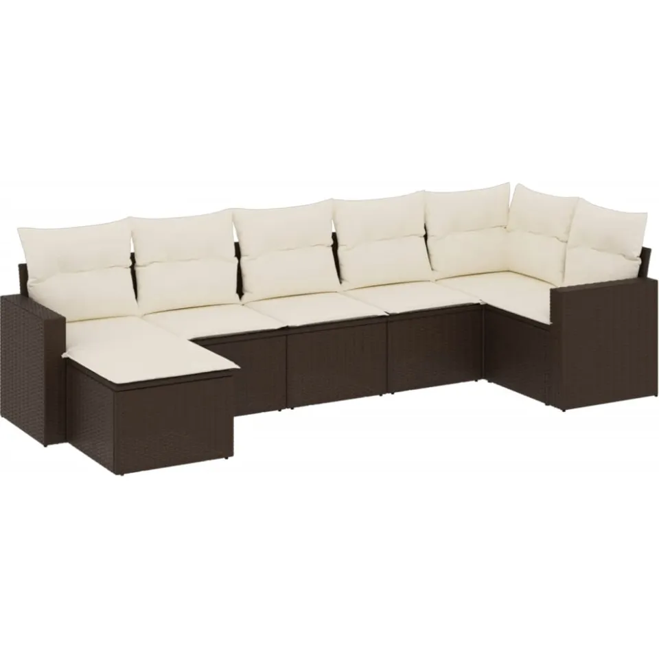 vidaXL 7-delige Loungeset met kussens poly rattan bruin