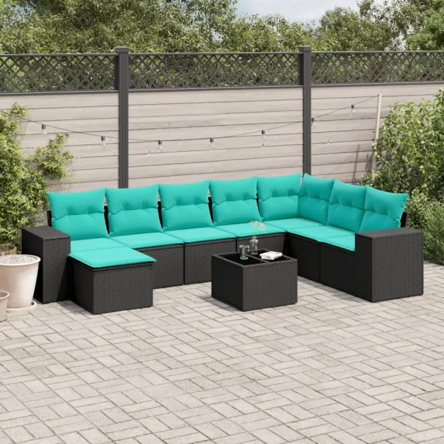 vidaXL 9-delige tuinbankset met kussens van zwart polyrotan, foto 2