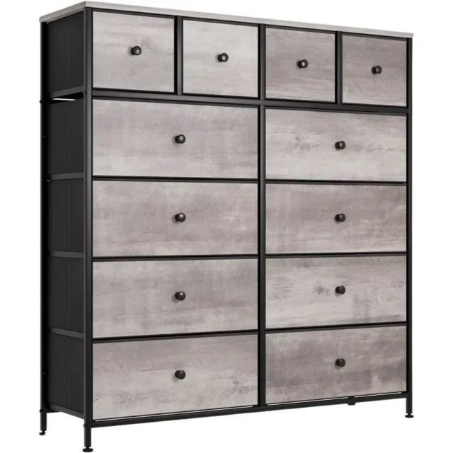 Bolt Edge Dressoir kast - Grijs - voor Woonkamer of slaapkamer met 12 Lades - Stof en stalen frame - Ladekast - Opbergkast Zwart