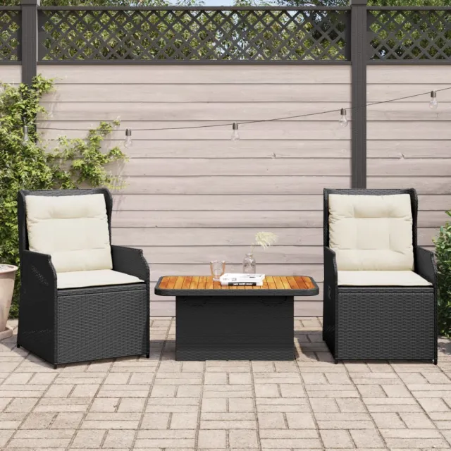 vidaXL 3-delige Loungeset met kussens poly rattan zwart, foto 2