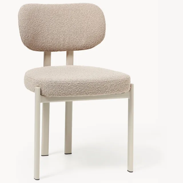 Westwing Collection Gestoffeerde bouclé eetkamerstoel Adrien beige