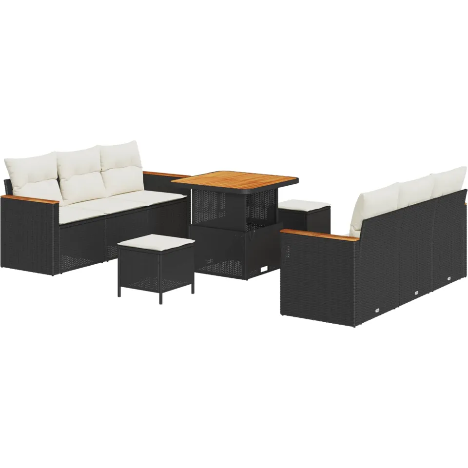 vidaXL Tuinbankenset 9 pcs Zwart poly rattan, foto 4