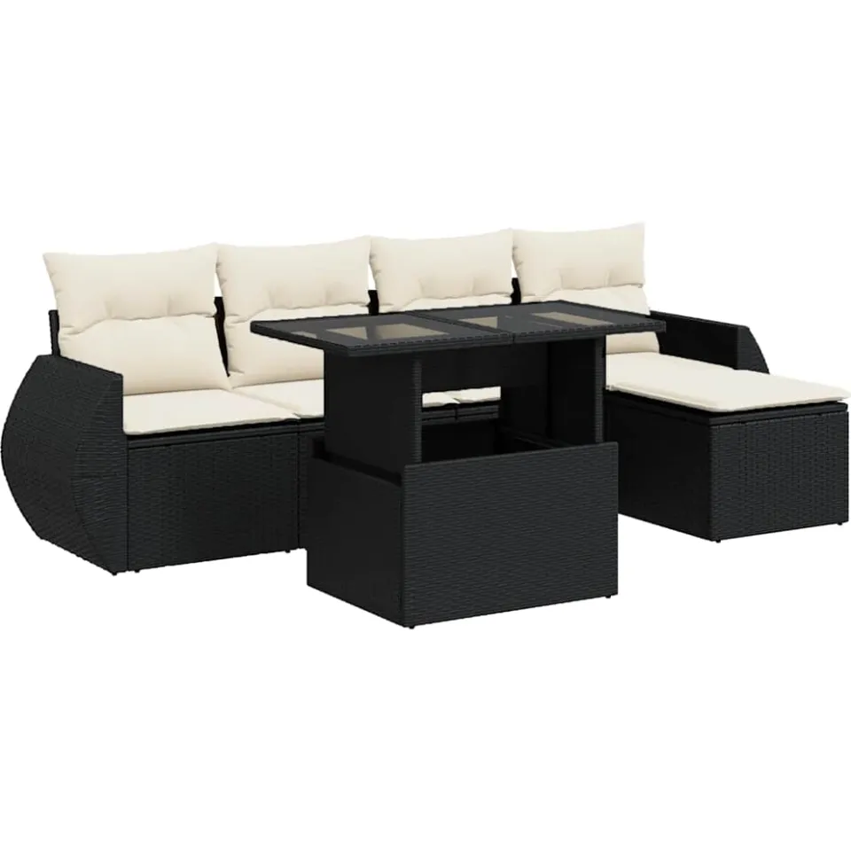 vidaXL 6-delige Loungeset met kussens poly rattan zwart, foto 3
