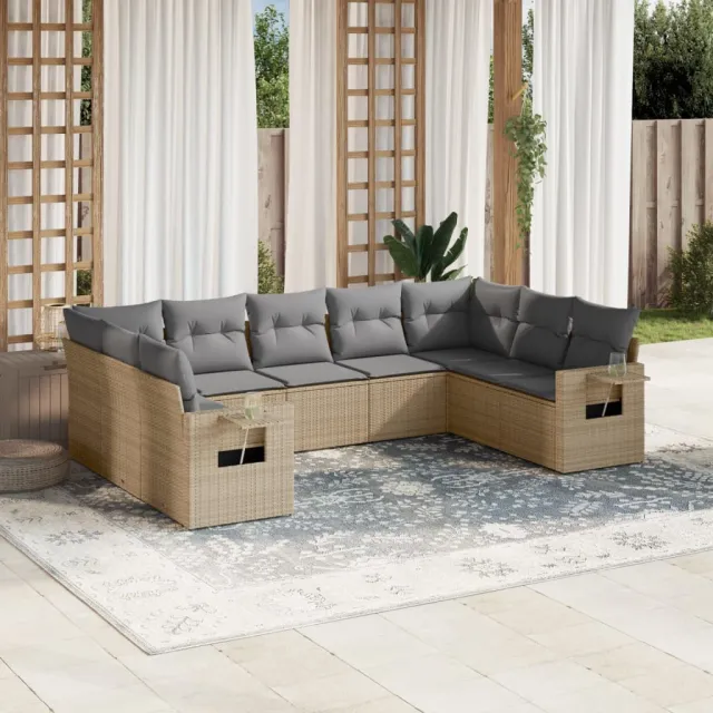 vidaXL 9-delige Loungeset met kussens poly rattan beige, foto 2