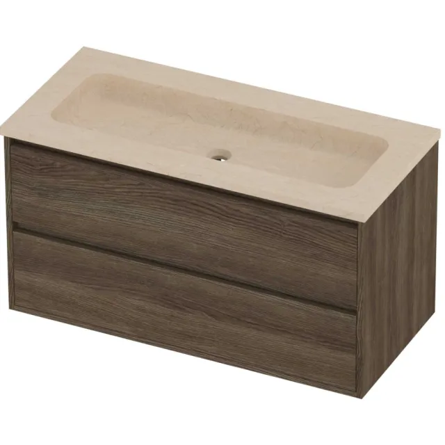 Proline Rollo Badmeubelset Hardsteen Elegant Zonder Gat 100x46x54 cm Sand Stone Vital Oak Eiken