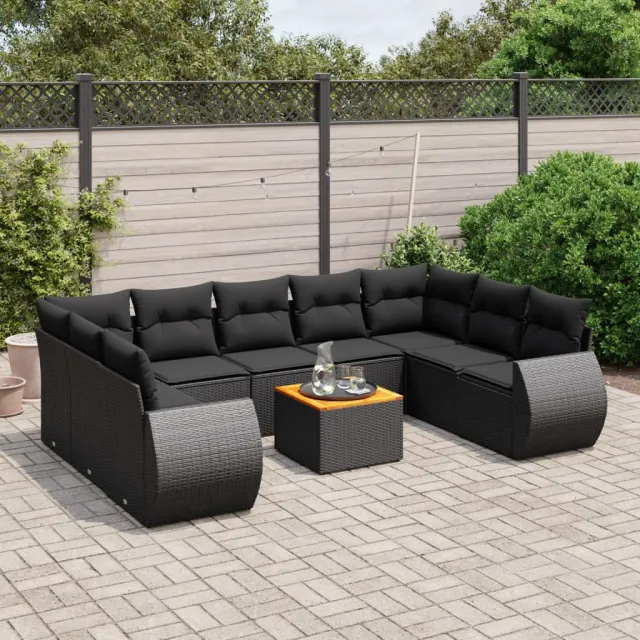 vidaXL 10-delige Loungeset met kussens poly rattan zwart, foto 2