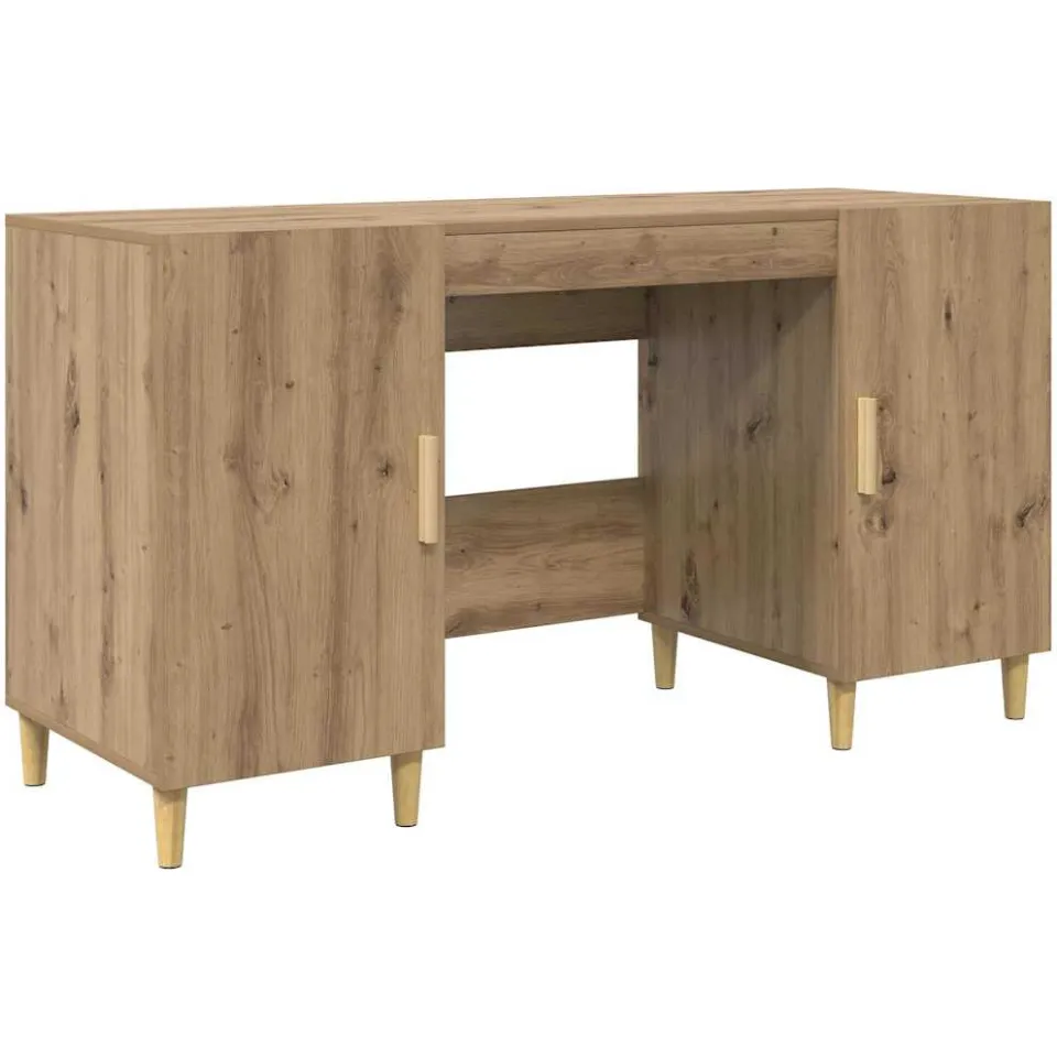 vidaXL Bureau Artisan Eiken Bewerkt hout 140 x 50 x 75 cm, foto 3