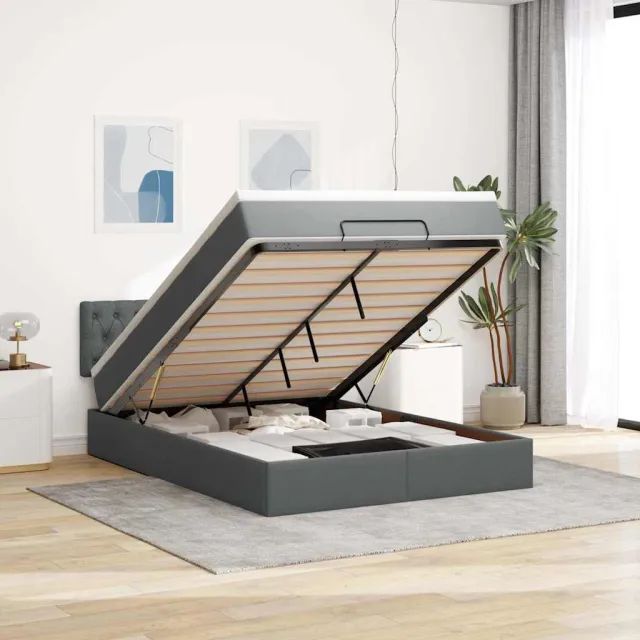 vidaXL Bed met matras 140x200 cm stof donkergrijs grijs