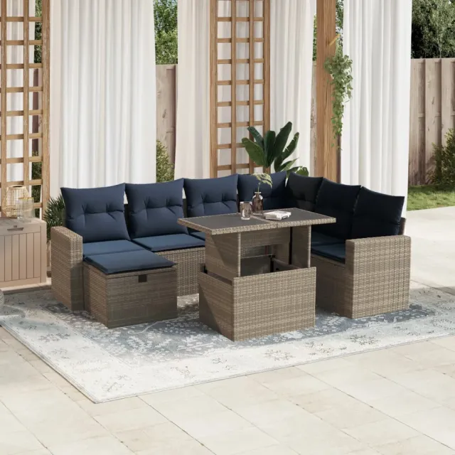 vidaXL 8-delige tuinbankset met kussens, grijs polyrotan