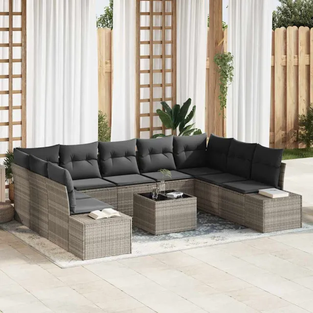vidaXL Tuin Sofa Set 10 st Lichtgrijs poly rattan