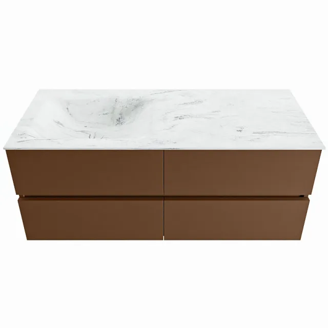 Mondiaz VICA-DLUX 120cm badmeubel onderkast Rust 4 lades. Inbouw wastafel CLOUD links zonder kraangat, kleur Opalo.