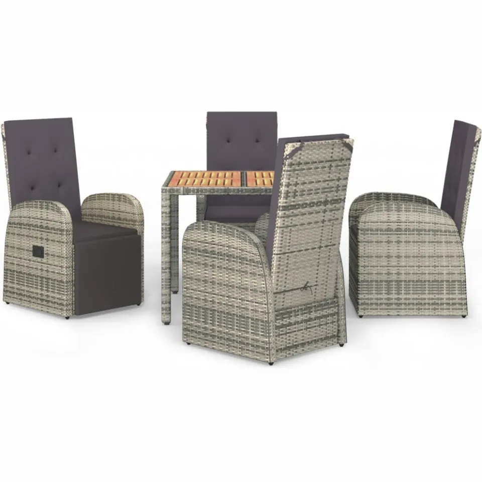 vidaXL 5-delige Tuinset met kussens poly rattan grijs