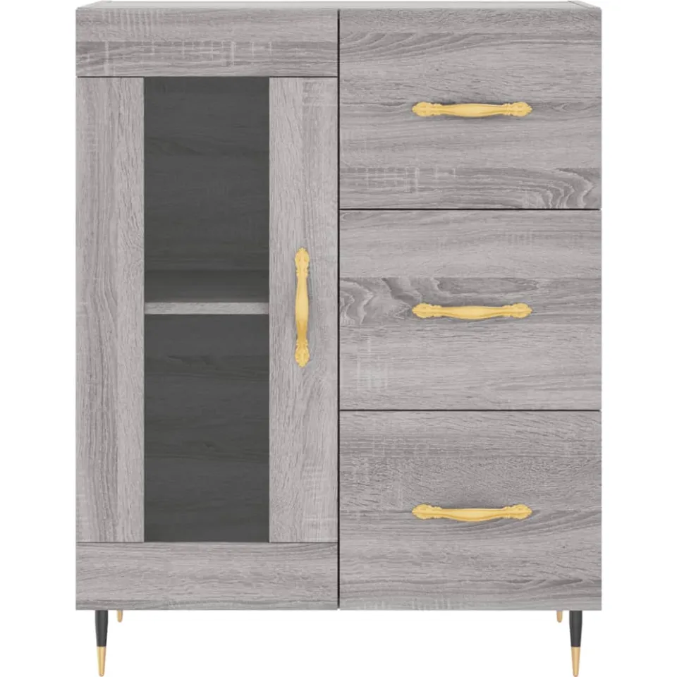 vidaXL Dressoir 69,5x34x90 cm bewerkt hout grijs sonoma eikenkleurig