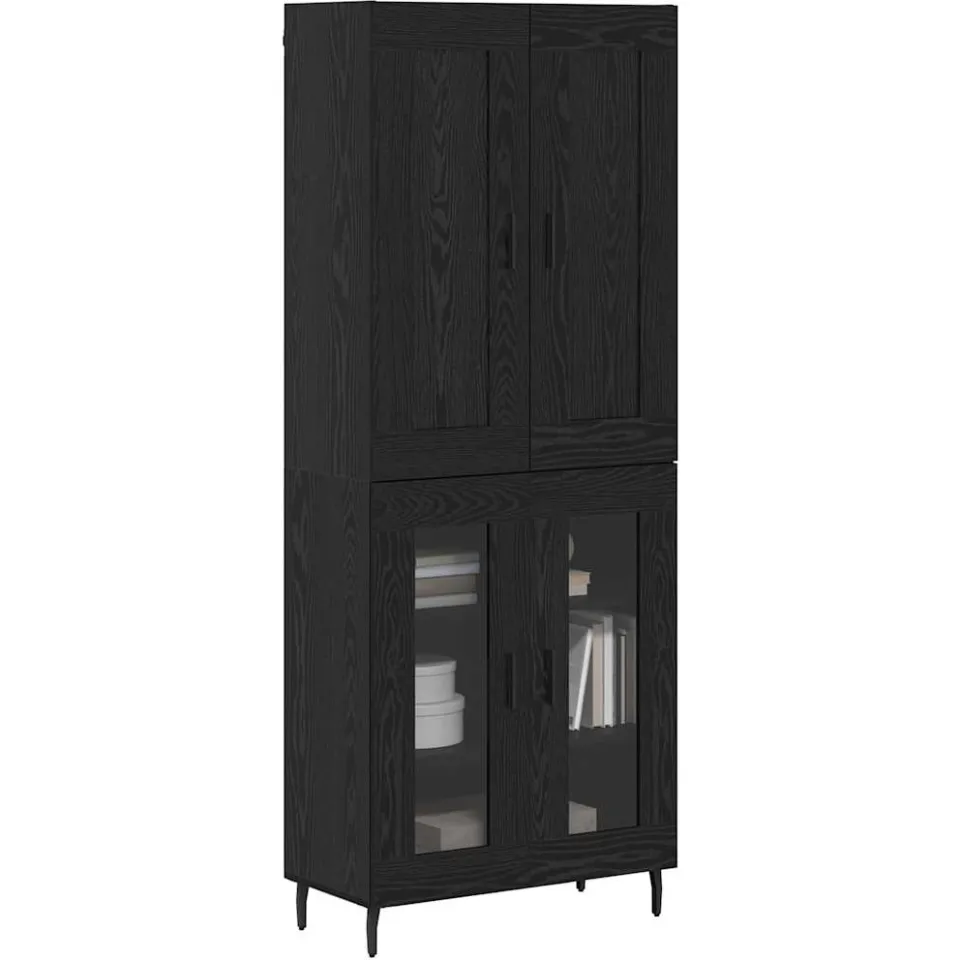 vidaXL Hoge kast 2 st Zwart Eiken 69,5 x 34 x 180 cm Bewerkt hout