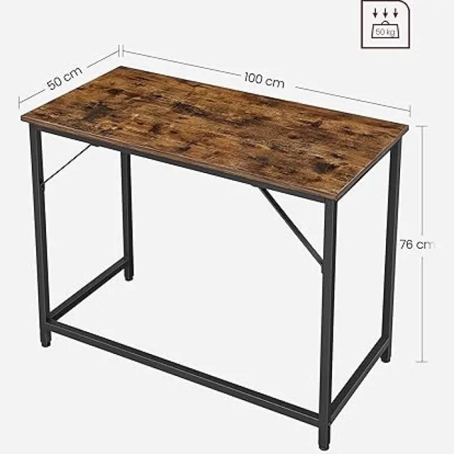 Nazik Living bureau, computerbureau 100x50x76 cm, industrieel ontwerp met metalen frame, vintage bruin-zwart