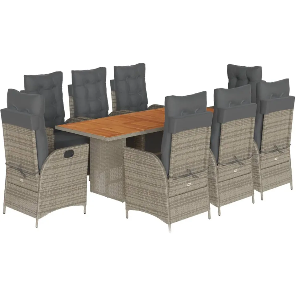vidaXL 9-delige Tuinset met kussens poly rattan grijs
