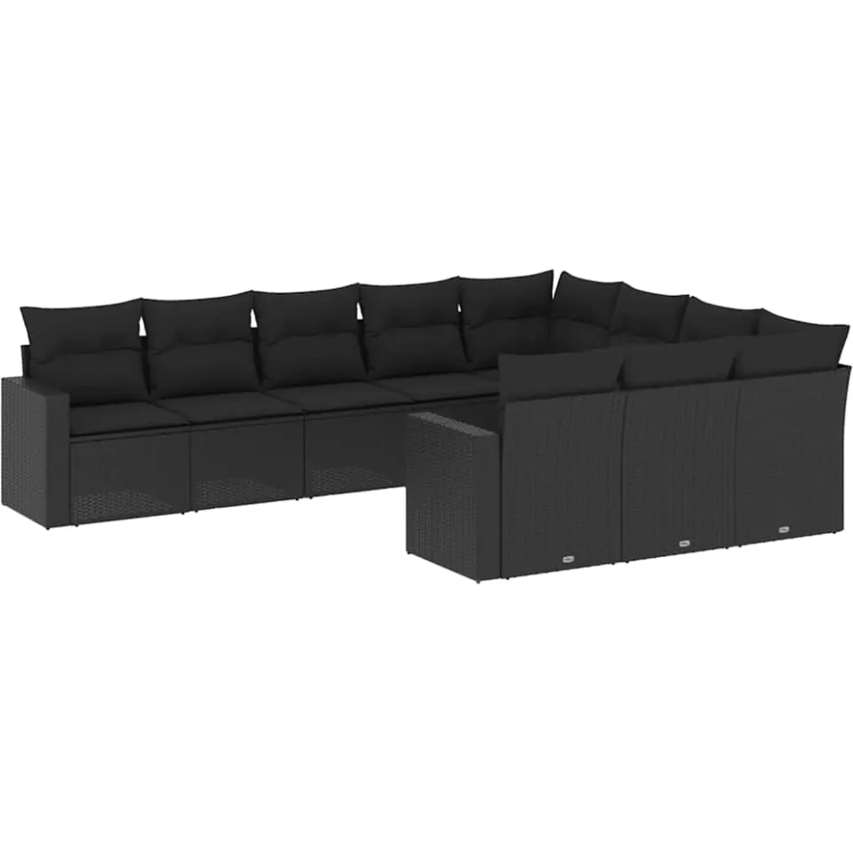 vidaXL 10-delige Loungeset met kussens poly rattan zwart