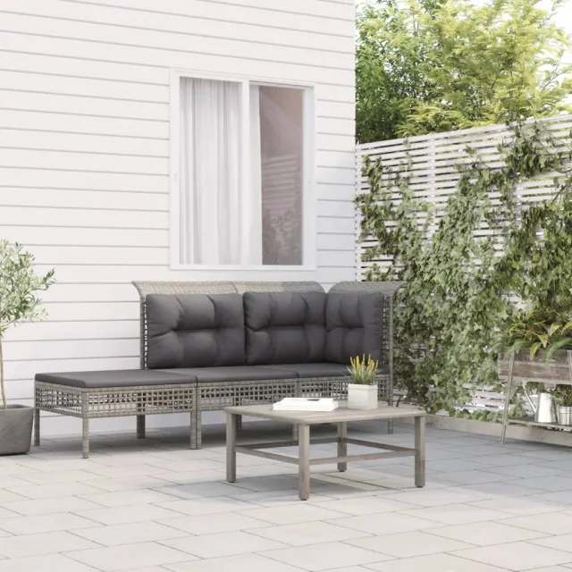vidaXL 3-delige Loungeset met kussens poly rattan grijs, foto 2
