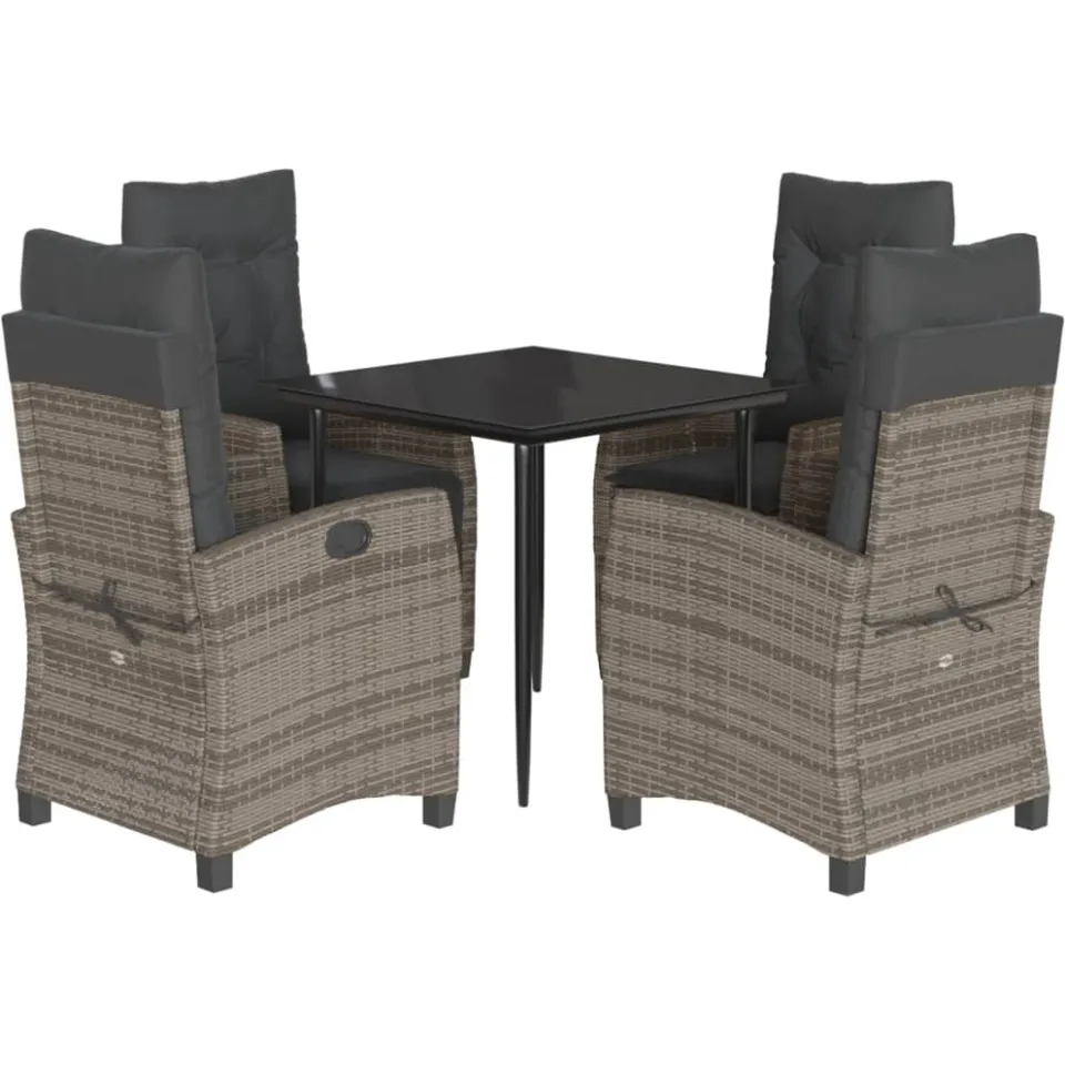 vidaXL 5-delige Tuinset met kussens poly rattan grijs, foto 4