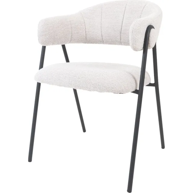 Home67 Eetkamerstoel Lio Ivory - Bouclé Design Kuipstoel met Armleuningen in Japandi / Hotel Chique Stijl