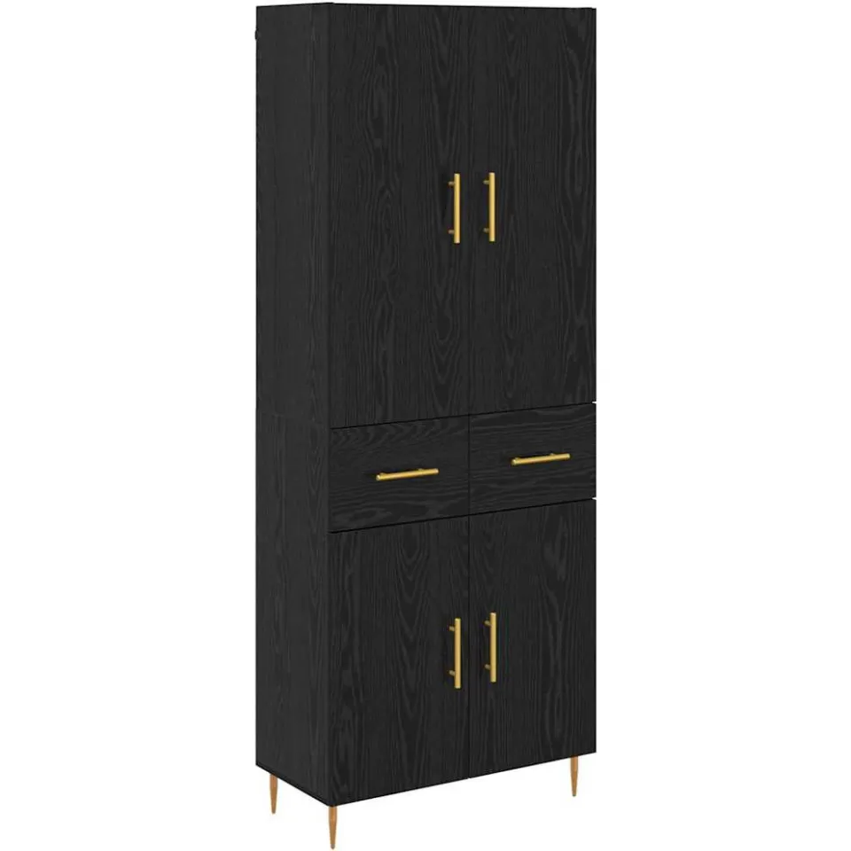 vidaXL Highboard Zwart Eiken 69,5 x 34 x 180 cm Bewerkt hout, foto 3