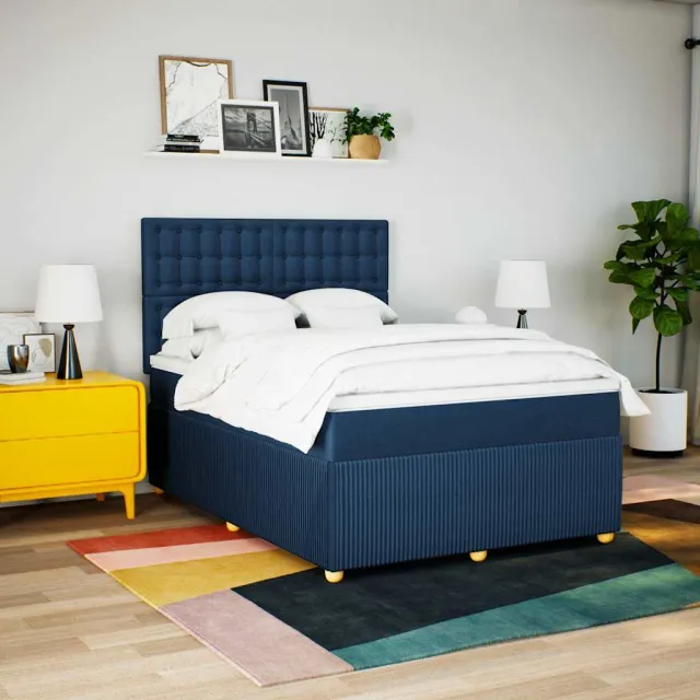vidaXL Boxspring met matras stof blauw 160x200 cm