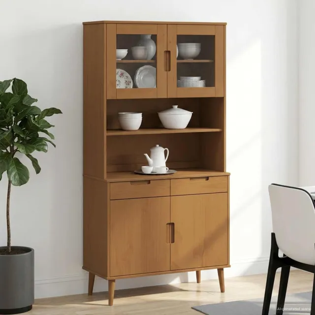 vidaXL Hutch MOLDE Caramel 90 x 35 x 100 cm Massief grenenhout bruin, foto 2