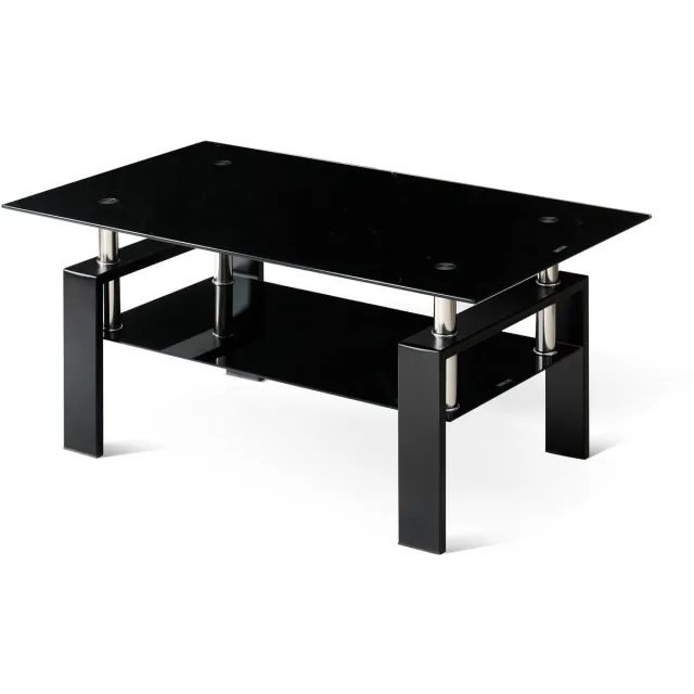 YYchan glazen salontafel van gehard glas - zwart - 100 x 60 x 44 cm