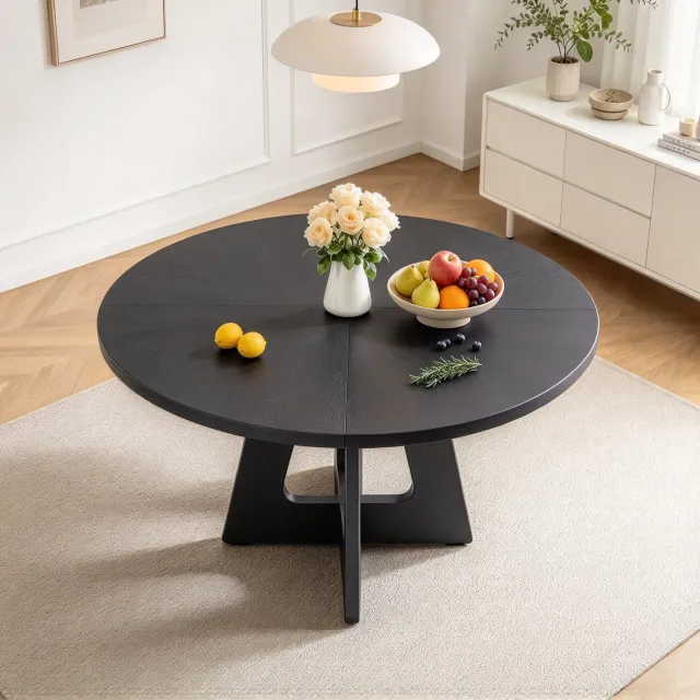 Triumpunpre Ronde Eettafel - Keukentafel - 120 cm - Industrieel Rustiek Design - Houten tafel met kruisvormige voet - voor 4‑6 Personen - voor Keuken, Eetkamer & Woonkamer - Zwart