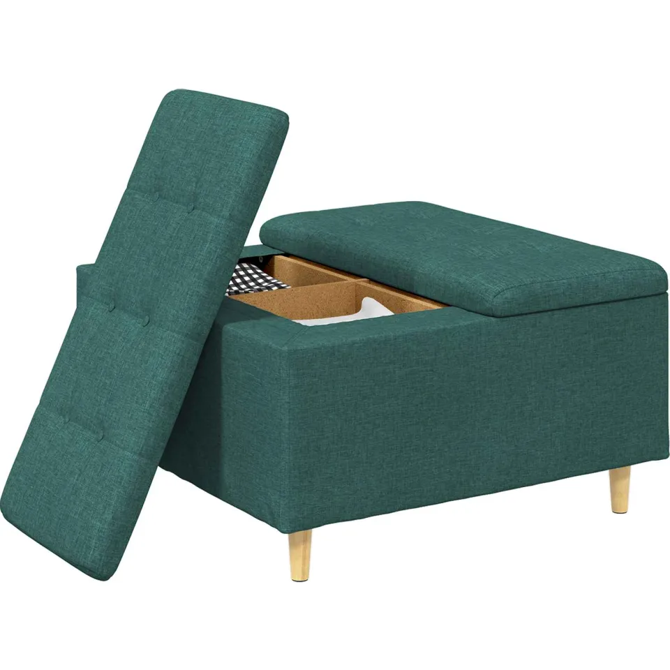 vidaXL Ottoman met Opbergruimte Donkergroen 80 x 80 x 45 cm Stof groen, foto 2