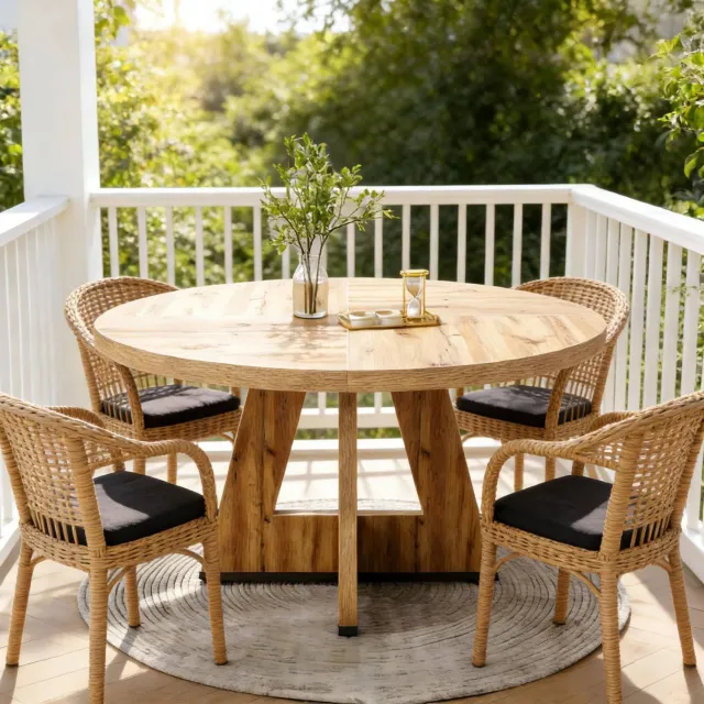 WUVRIE Ronde eettafel Ø 120 cm - Geschikt voor maximaal 4 personen - Naturel