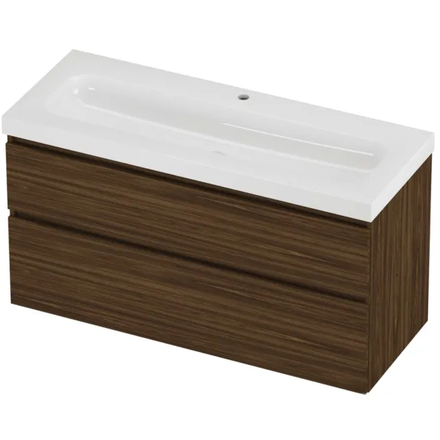 Proline Haga Badmeubelset Polystone Mezza 1 Kraangat 120x46x66 cm Glans Wit Cabana Oak Eiken