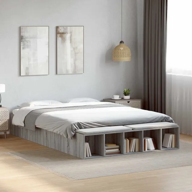 vidaXL Bedframe bewerkt hout grijs sonoma eikenkleurig 150x200 cm