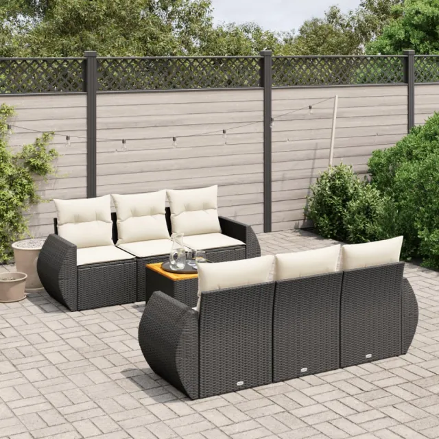 vidaXL 7-delige Loungeset met kussens poly rattan zwart, foto 2