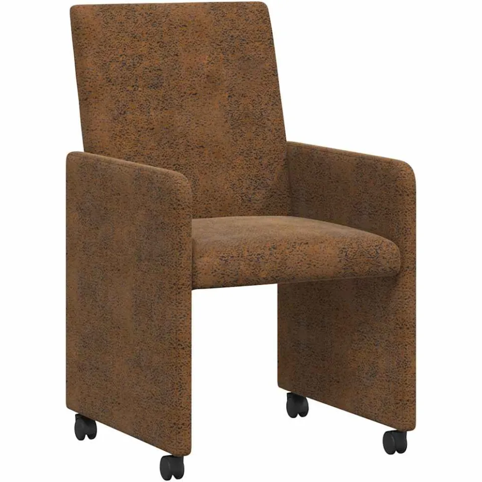 vidaXL Eetkamerstoelen met Wieltjes 2 st Faux suede leer Bruin