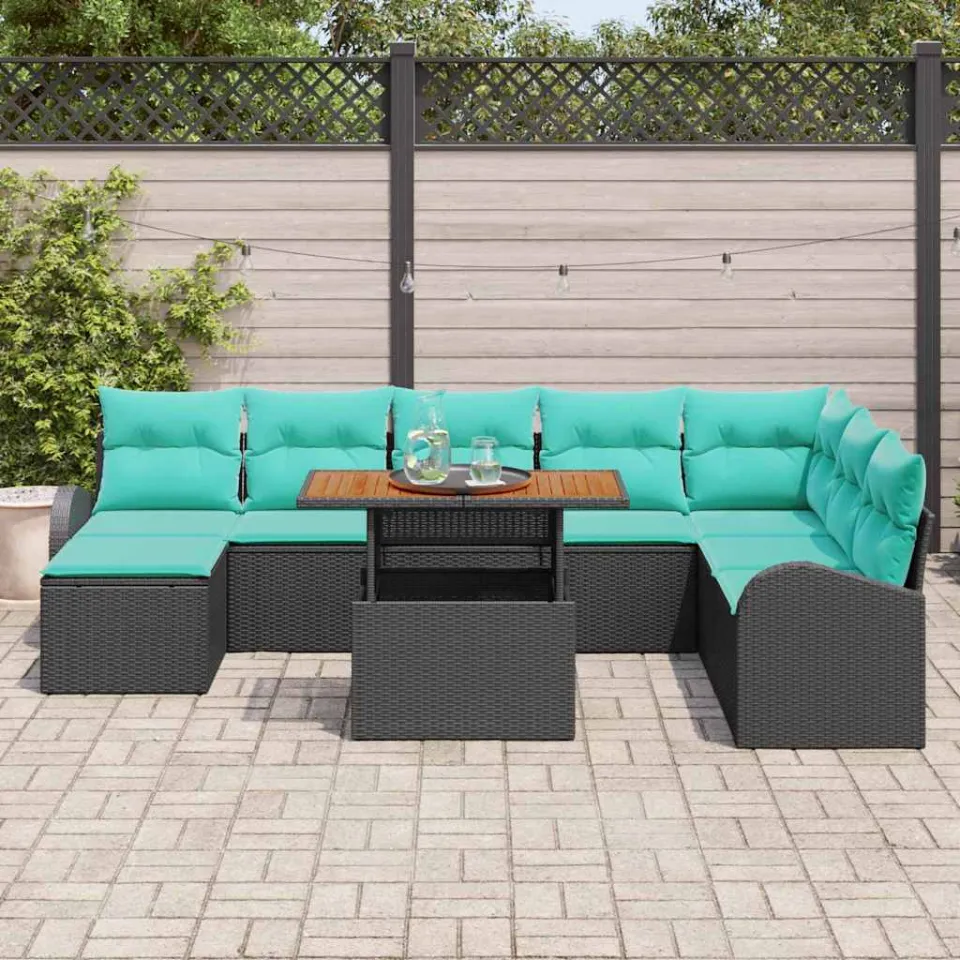 vidaXL Tuin Sofa Set 9 st Zwart Poly riet, foto 3