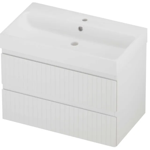 Proline Podium Badmeubelset Polystone Loft 1 Kraangat Gefreesd 80x46x62 cm Mat White Mat Wit