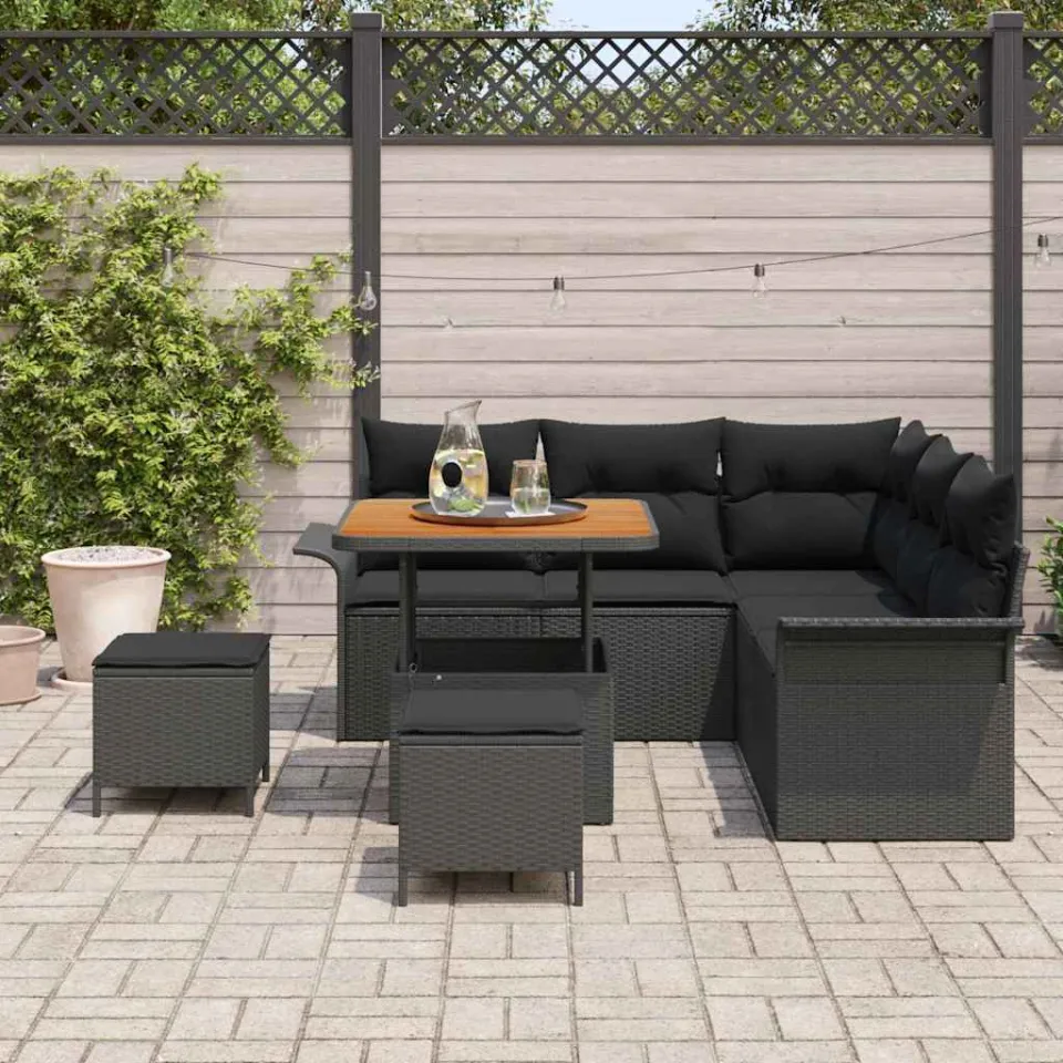 vidaXL Tuinbankenset 8 st Zwart poly rattan, foto 2