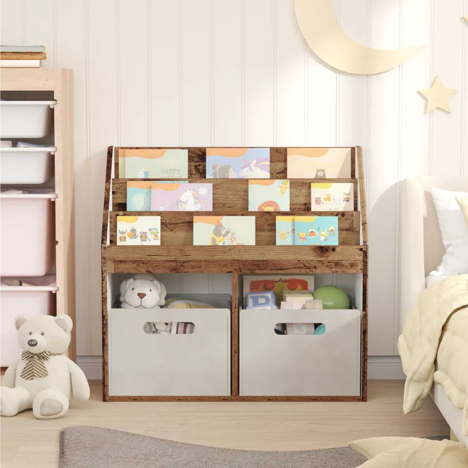 vidaXL Kinderen Boekenkast Oudhout 72,5 x 29,5 x 69 cm Bewerkt hout bruin, foto 4