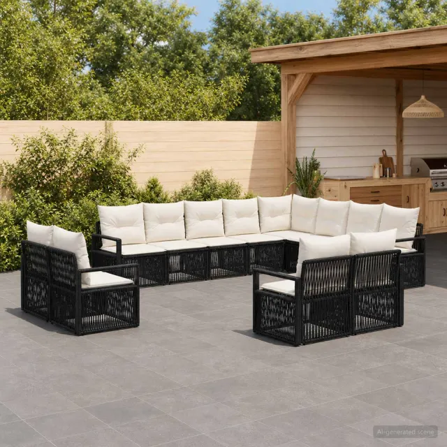 vidaXL Tuinbankenset 12 st 12-zits Zwart poly rattan, foto 2