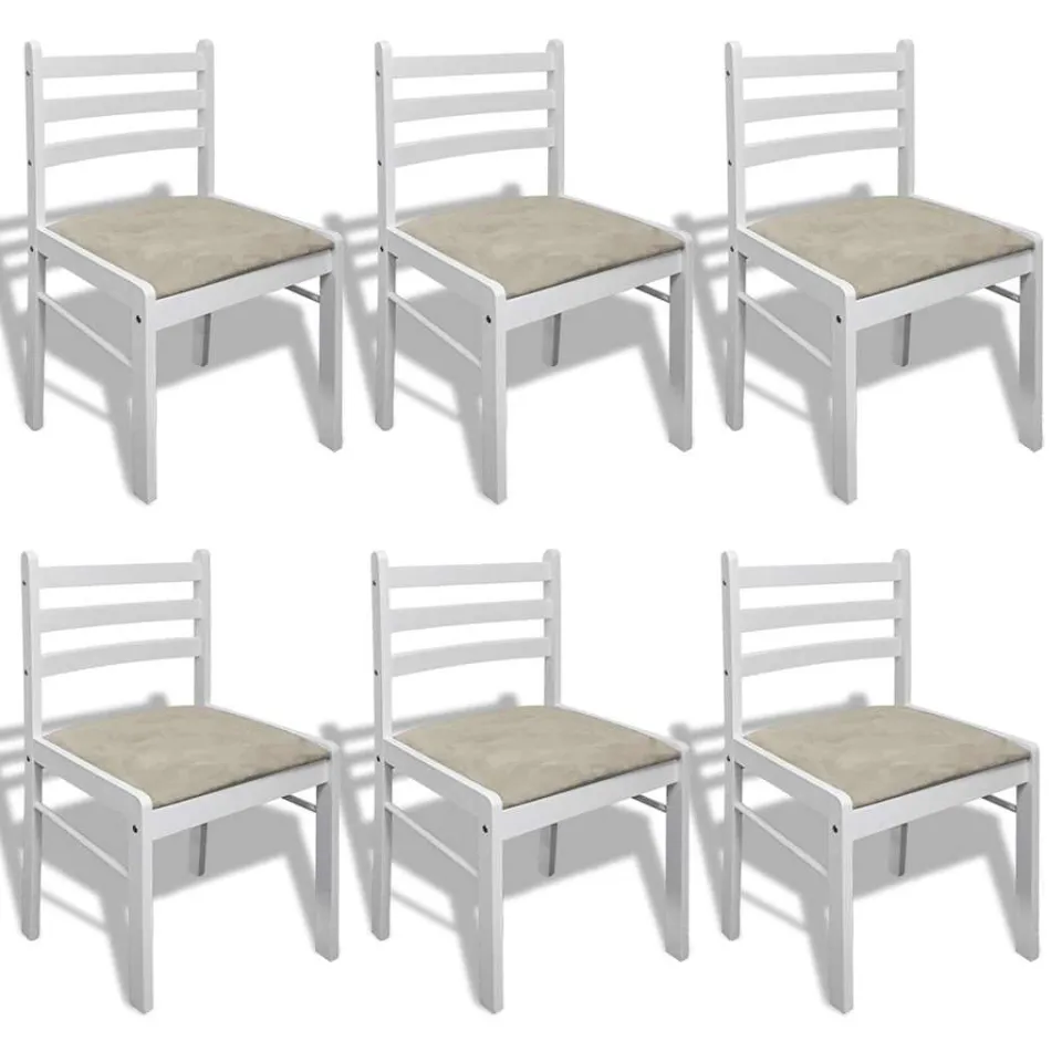 vidaXL Eetkamerstoelen 6 st massief hout en fluweel wit, foto 3