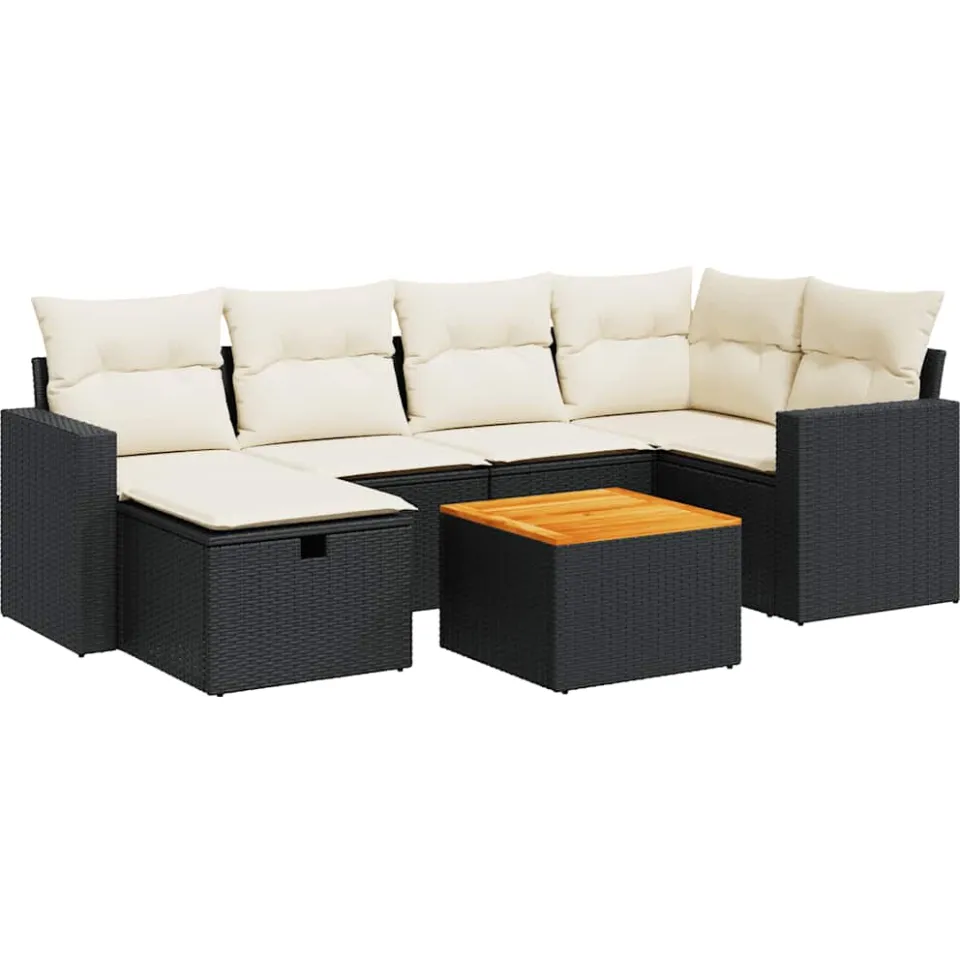 vidaXL 7-delige Loungeset met kussens poly rattan zwart, foto 3