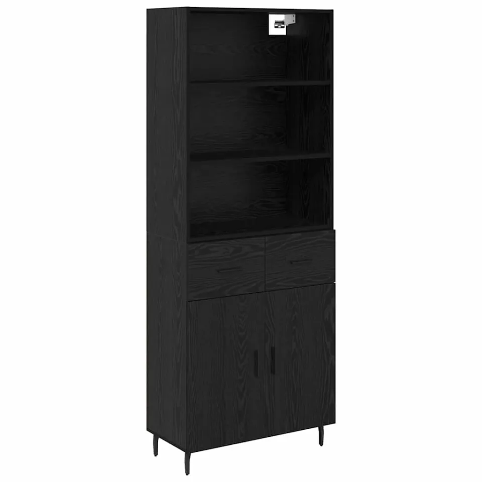 vidaXL Hoge kast 2 st Zwart Eiken 69,5 x 34 x 180 cm Bewerkt hout, foto 3