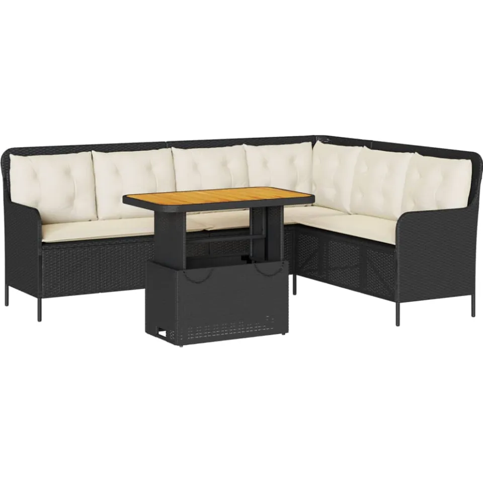 vidaXL 2-delige Loungeset met kussens poly rattan zwart, foto 3