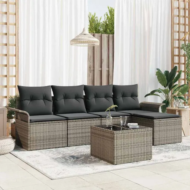 vidaXL Buitensofa 6 st Grijs poly rattan
